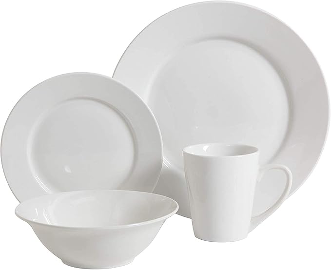 Gibson Home 102563.16RM Classic Porcelain Zen Buffet 16 Piece Round Dinnerware Set with Multi Sized Plates, Bowls, and Mugs, White (2 Pack)