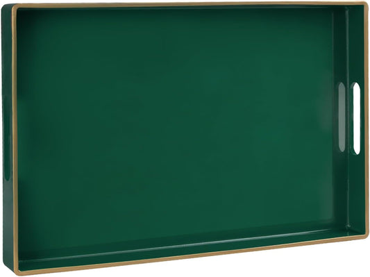 MAONAME Dark Green Decorative Tray, Serving Tray with Handles, Plastic Trays for Coffee Table, Rectangular Trays for Living Room, Bedroom, 15.8" X 10.2" X 1.4"