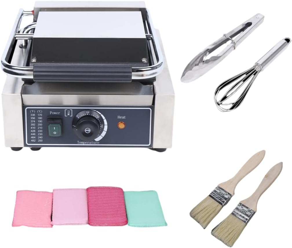 Commercial 1800W Panini Press Grill, Dual-Sided Electric Griddle Machine with Non-Stick Surfaces, Adjustable Temperature Control, Opens 180°, Stainless Steel Sandwich Maker