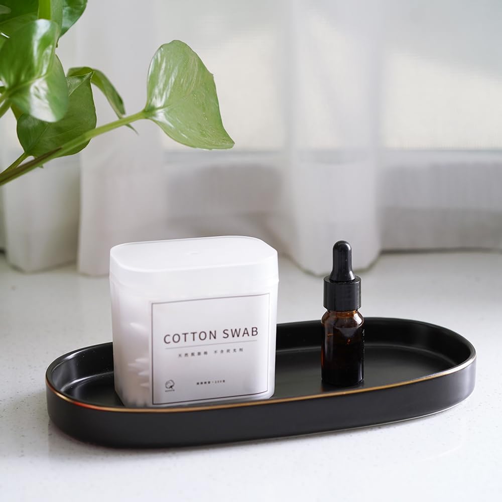 10x5 Bathroom Vanity Tray, Oval Ceramic Decorative Perfume Candle Tray for Bathroom/Kitchen Counter, Black