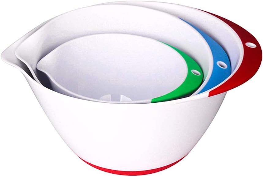 Jean-Patrique Plastic Mixing Bowls for Kitchen - Mixing Bowl Set of 3 - Kitchen Mixing Bowls with Pour Spout and Non-Slip Base - Kitchen Bowls for Prepping & Cooking - Baking Plastic Bowl Set