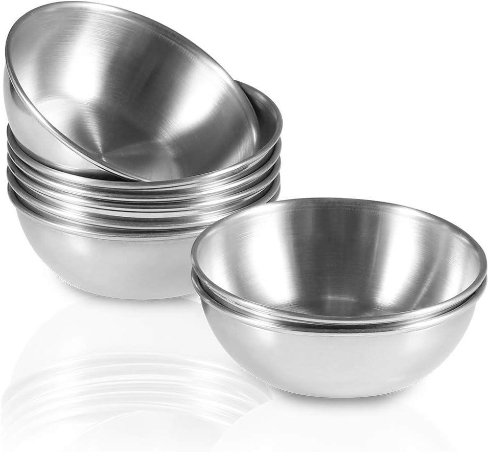 8 Pack 3.2inch Stainless Steel Sauce Dishes Mini Individual Saucers Bowl Round Seasoning Dishes Sushi Dipping Bowl Appetizer Plates, Sliver