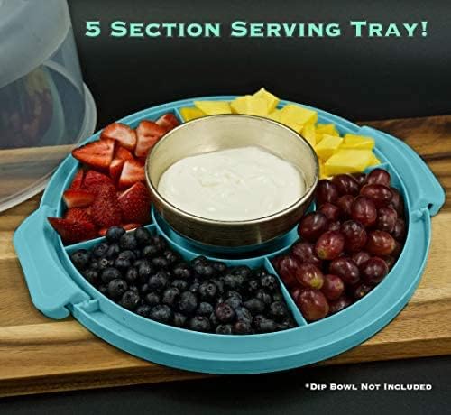 Top Shelf Elements Round Cake Carrier Two Sided Cake Holder Serves as Five Section Serving Tray, Portable Cake Stand Fits 10 inch Cake, Cake Box Comes With Handle, Cake Container Holds Pies (Aqua)