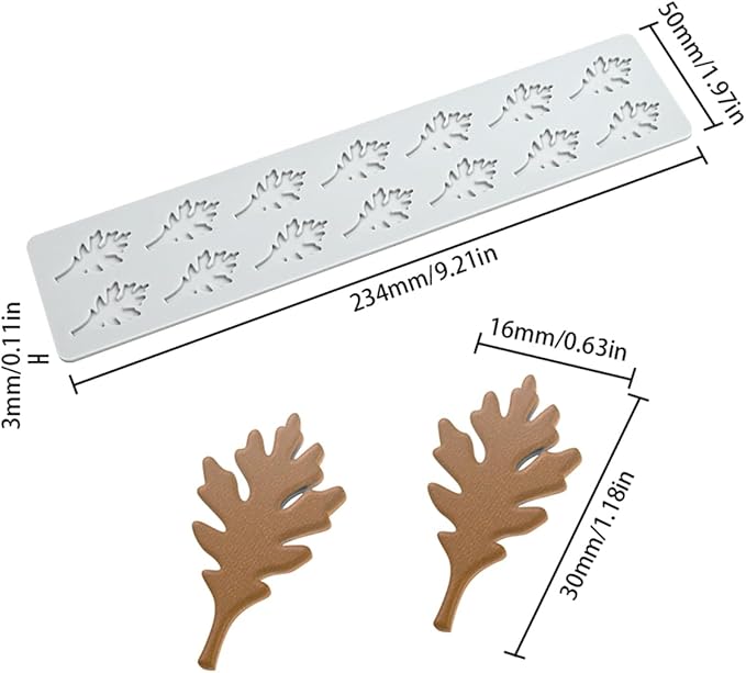 mostsom Embossing Lace Fondant Molds, Silicone Oak Leaf Vine Mat for Wedding/Autumn Cake Decor, Cupcake Topper, Gum Paste, Icing Candy Imprint Baking Mould - Sugarcraft Trimming Tool (H_ Oak Leaves)