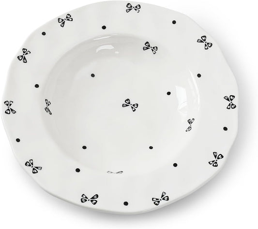 Koythin Ceramic Straw Hat Ramen Bowl Set, Pasta Bowls, Salad Serving Bowl for Noodle, Dinner, Salad, Microwave Dishwasher Safe (Black Bow)