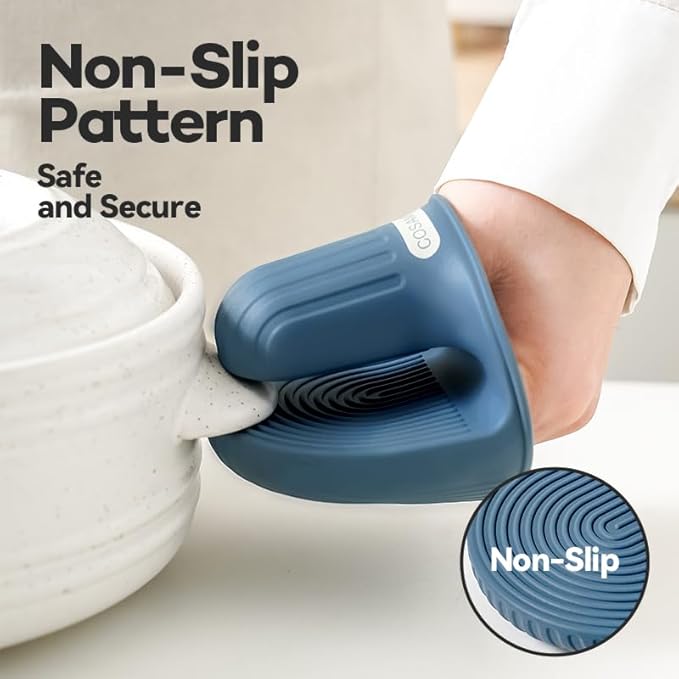 Silicone Oven Mitts Heat Resistant Mini Oven Gloves and Pot Holders Set for Kitchen Non Slip Waterproof Pinch Grips for Cooking and Baking Set of 2