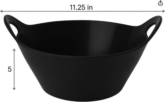 Mintra Home Plastic Bowls with Handles (4.5L Large 2pk, Black) - 11.25W x 5inH (6.75inH with handles) - large bowl for popcorn, snacks, drinks, candy, party, Halloween, trick or treat bowls - 2 Pack