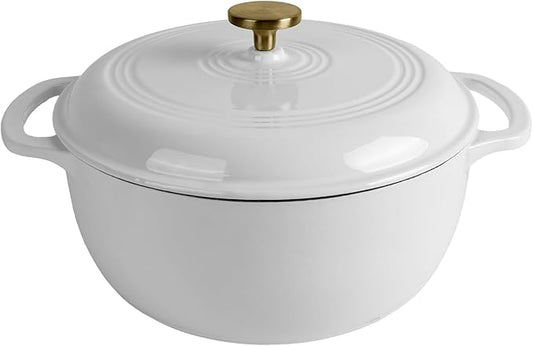 Premium Enameled Cast Iron Dutch Oven for Bread Baking | Non-Stick 2QT Oval Bread Oven with Lid | Perfect for Sourdough, Loaf, and Artisan Baking (Round White, 5.5 QT)