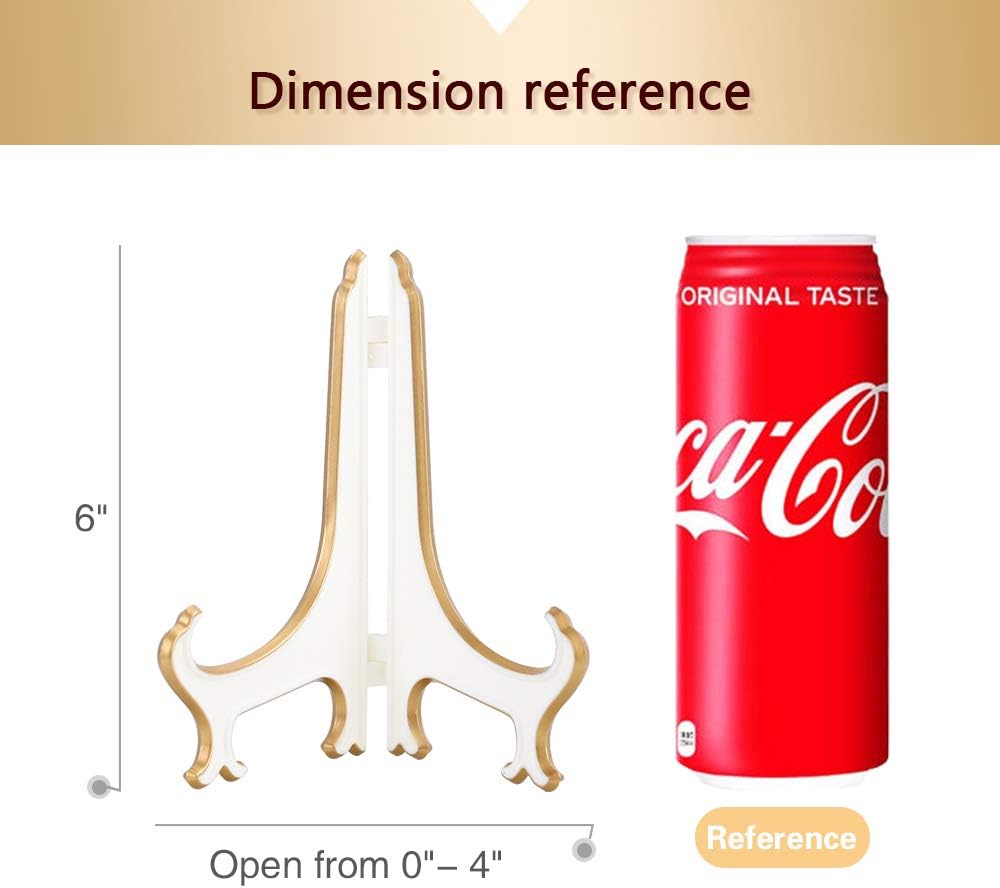 Artliving 6" Decorative Plate Stand Holder Plastic Picture Easel Display Stand Picture Frame Stand White Gold (2 Pack)
