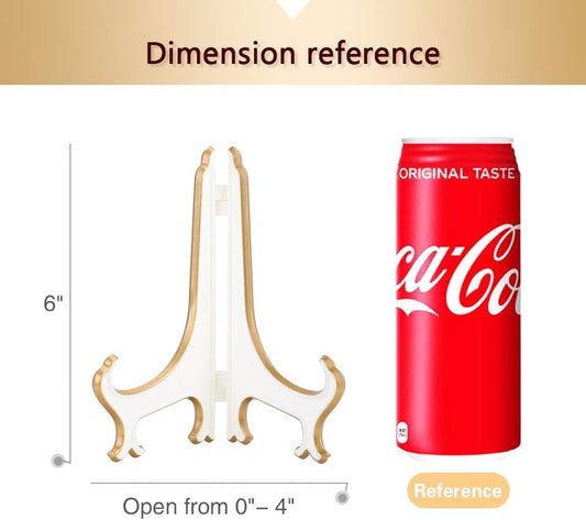 Artliving 6" Decorative Plate Stand Holder Plastic Picture Easel Display Stand Picture Frame Stand White Gold (2 Pack)