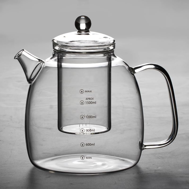 high borosilicate glass kettle with scale markings, a 2000ml water bottle, and a tea kettle capable of filtering ice water or boiling water (Panda [Teapot] Glass Lid+Glass filter screen)