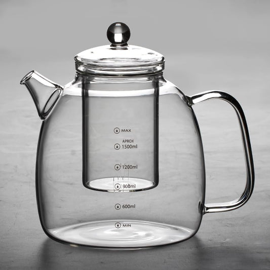 high borosilicate glass kettle with scale markings, a 2000ml water bottle, and a tea kettle capable of filtering ice water or boiling water (Panda [Teapot] Glass Lid+Glass filter screen)