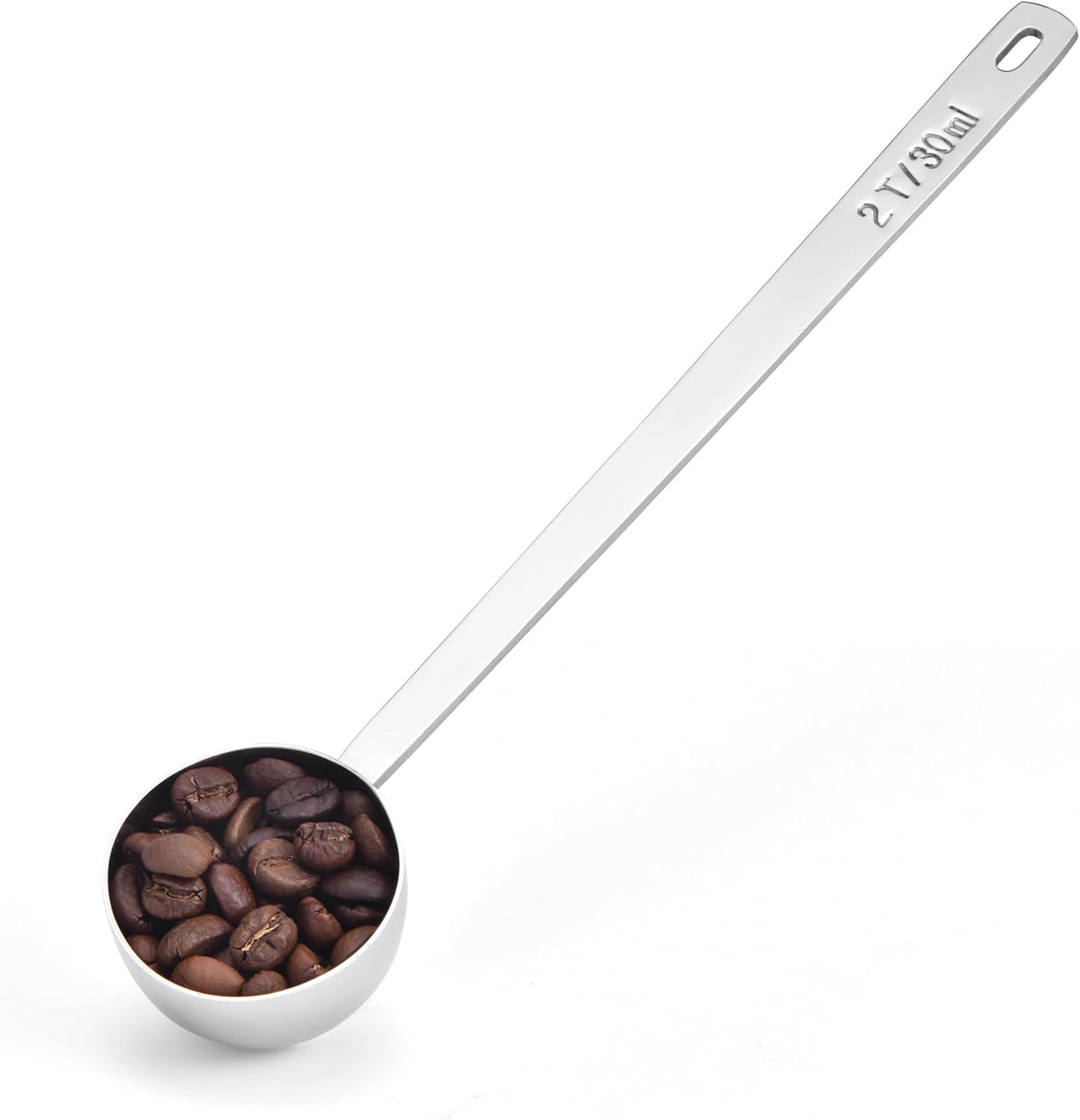 Long Handle Coffee Scoop: 8.6 Inch 18/8 Stainless Steel 2 Tablespoon Metal Measuring Spoon Tbsp Scoop for Coffee Beans, Grounds Coffee, Coffee Powder, Tea, Tall Jars (2Tbsp/30ml)