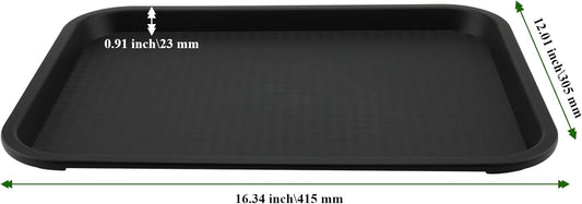 8 Pack 16 x 12 Inch Black Fast Food Tray, Large Rectangular Restaurant Serving Trays, Plastic Cafeteria Trays School Lunch Trays