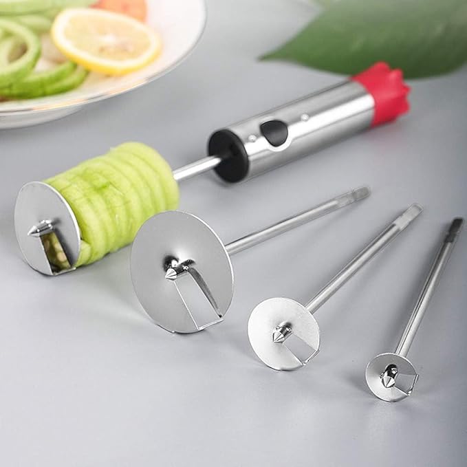 Vegetable Corer Drill, Stainless Steel Vegetable Drill Fruit Corer Veggie Spiralizer with 4 Sizes Vegetable Spinner for Zucchini Potato Corer Tool Remover Kitchen Tool