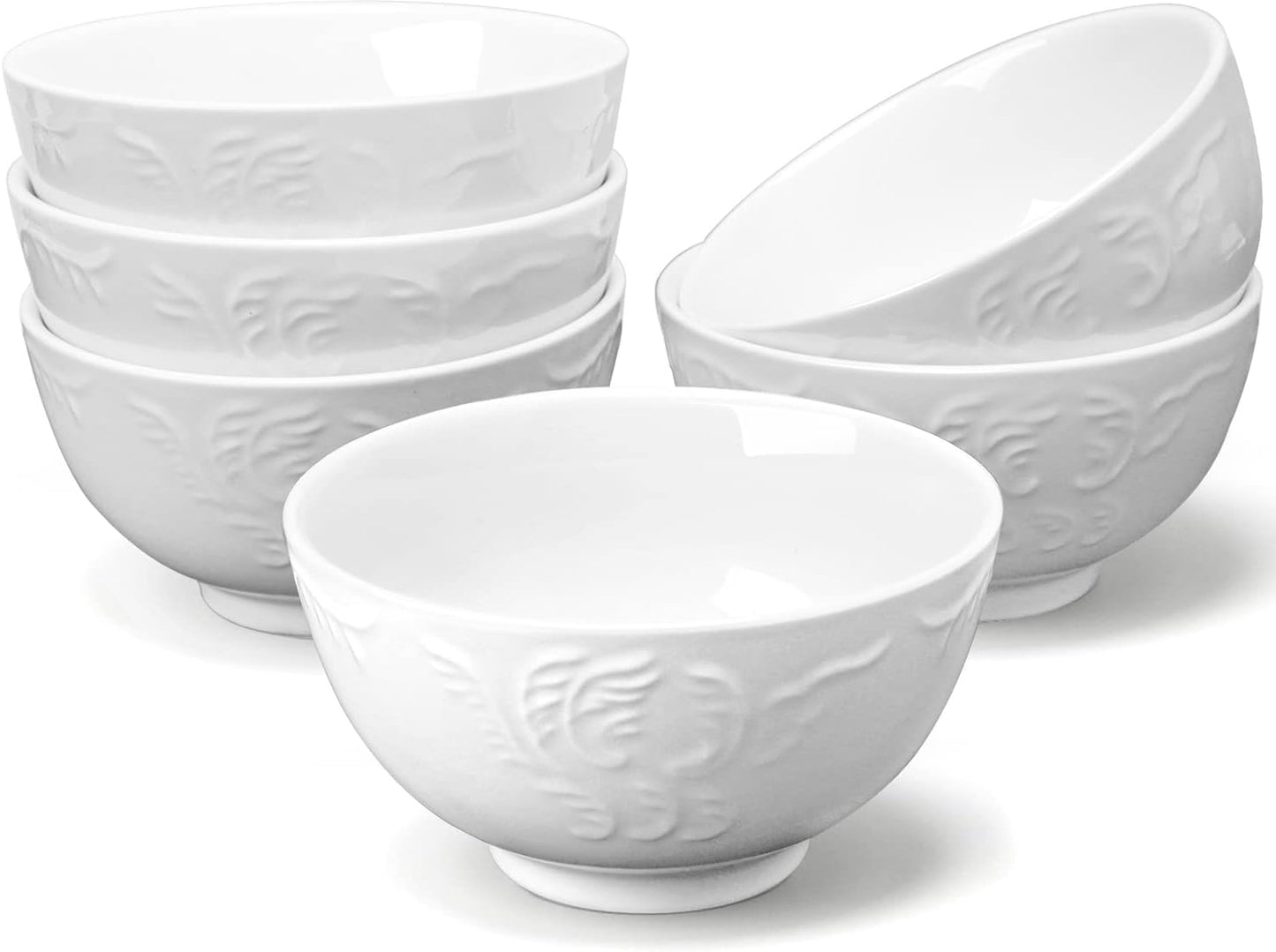 amhomel 6-Pack 24 Ounce Cereal Bowls with Embossed Texture, Porcelain Deep Ceramic Bowls, Dishwasher & Microwave Safe