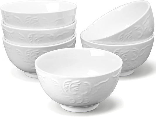 amhomel 6-Pack 24 Ounce Cereal Bowls with Embossed Texture, Porcelain Deep Ceramic Bowls, Dishwasher & Microwave Safe