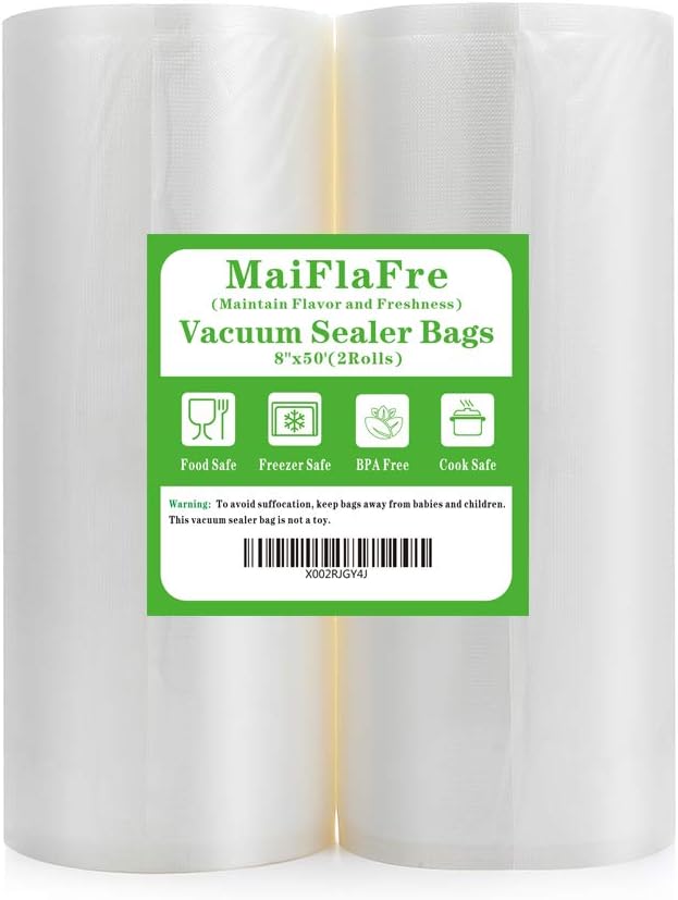 8x50 2 Pack Vacuum Sealer Bags Rolls with Commercial Grade, BPA Free, Heavy Duty, Great for Vac Storage, Meal Prep or Sous Vide