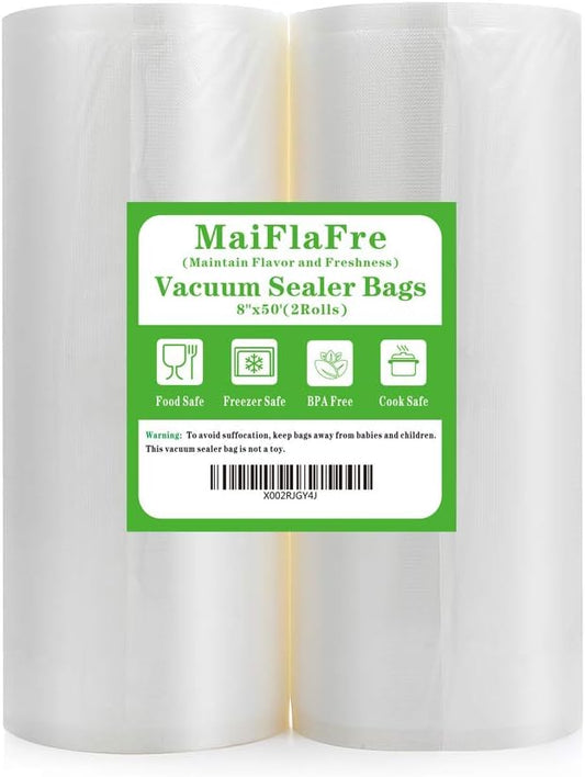8x50 2 Pack Vacuum Sealer Bags Rolls with Commercial Grade, BPA Free, Heavy Duty, Great for Vac Storage, Meal Prep or Sous Vide