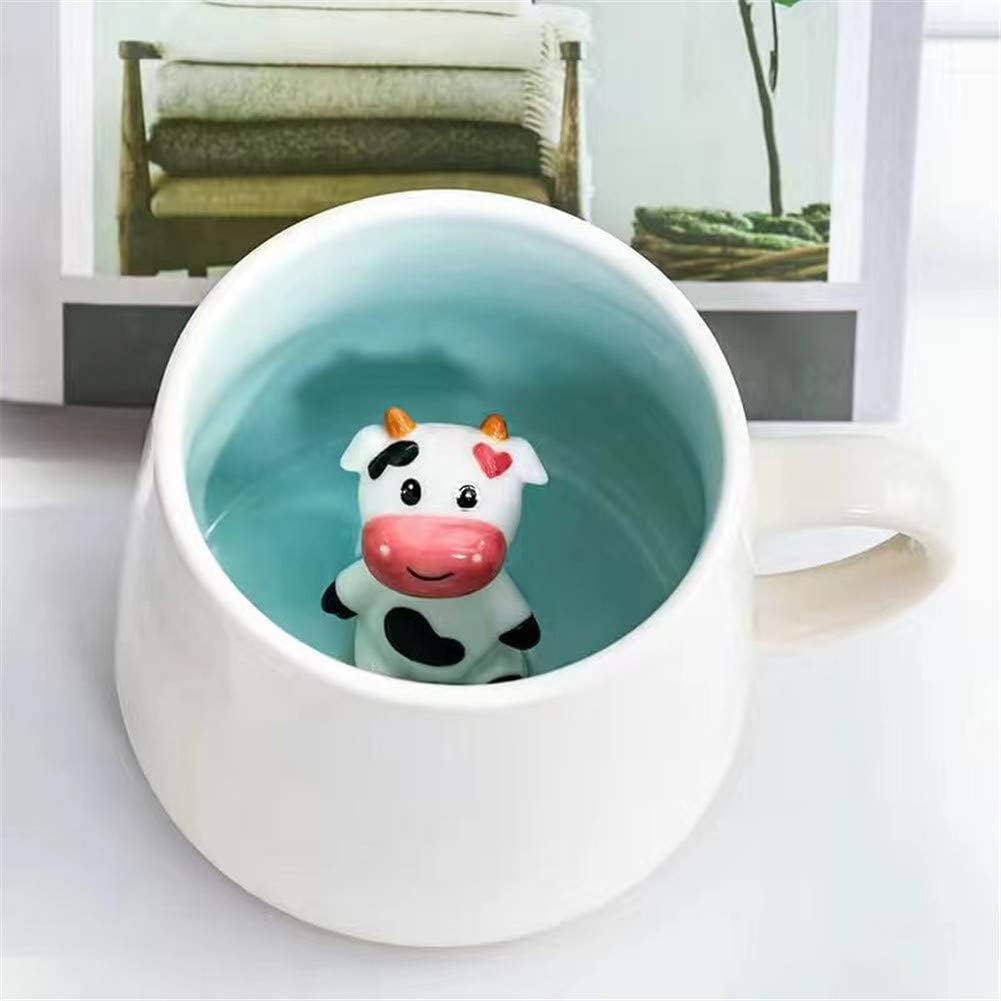 Surprise 3D Coffee Mug Animal Inside 12 oz with Baby Cow,Cute Cartoon Handmade Ceramics Cup,Christmas Birthday Surprise for Friends Family or Kids (Baby Cow)