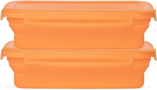 Drip EZ Secondz Collapsible Food Storage Containers – Set of 2, Space-Saving Airtight Meal Prep & Leftover Containers – Microwave, Freezer & Dishwasher Safe, BPA-Free, Locking Lids – Orange