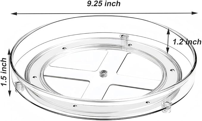 9.25 Inch Lazy Susan Turntable, Clear Plastic Spinning Organizer for Cabinet, Fridge, 360° Rotation, Easy to Clean, Kitchen, Bathroom, Vanity Countertop Storage Solution (Clear, 9.25inch 1 Tier)