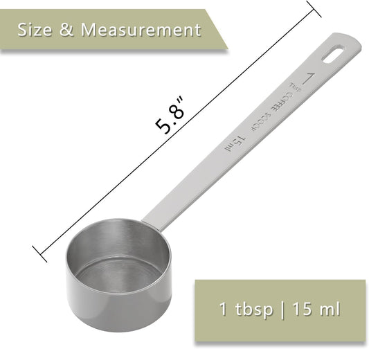 2PCS 1 Tablespoon Coffee Scoop, Long Handle Measuring Spoon, One tbsp (15ml) Stainless Steel Scooper