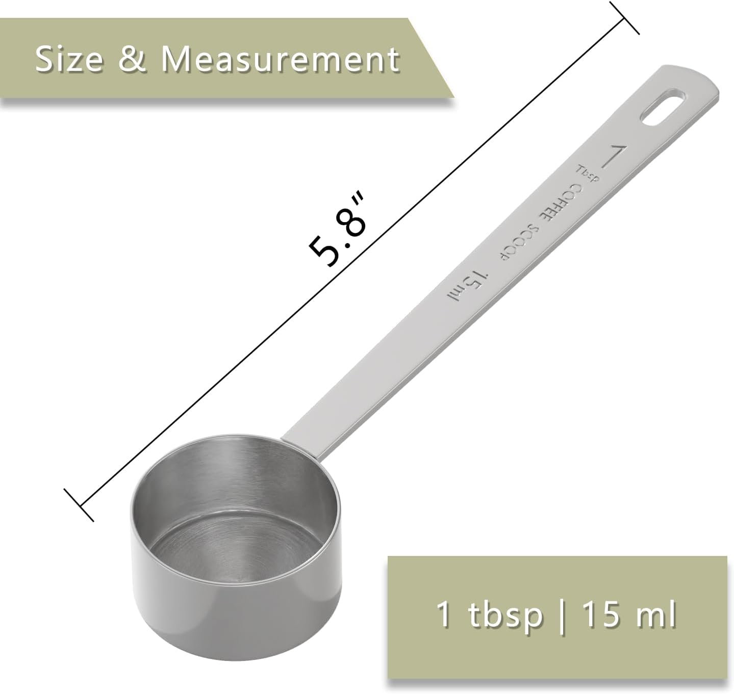 2PCS 1 Tablespoon Coffee Scoop, Long Handle Measuring Spoon, One tbsp (15ml) Stainless Steel Scooper