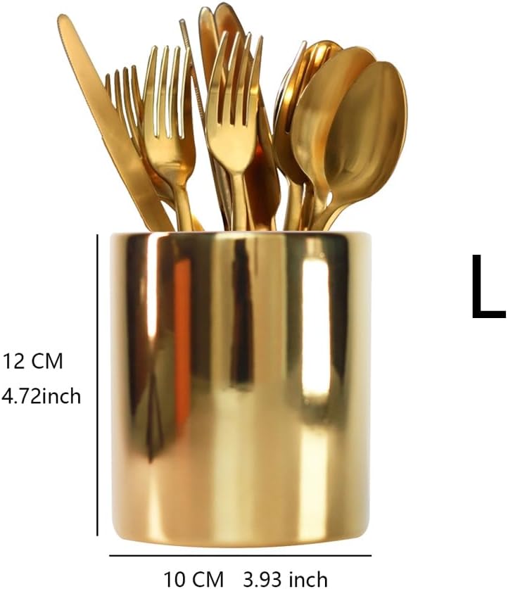 Gold Utensils Holder, Caddy Cutlery Holder Silverware, Utensils Organizer Elegant white Porcelain, Spoon Holder for Party Tableware Holder for Kitchen Table, Cabinet