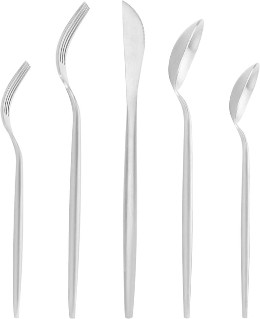Matte Silverware Set, Oliviola 40-Piece Stainless Steel Flatware Cutlery Set Service for 8, Satin Finish Kitchen Utensil Set, Dishwasher Safe