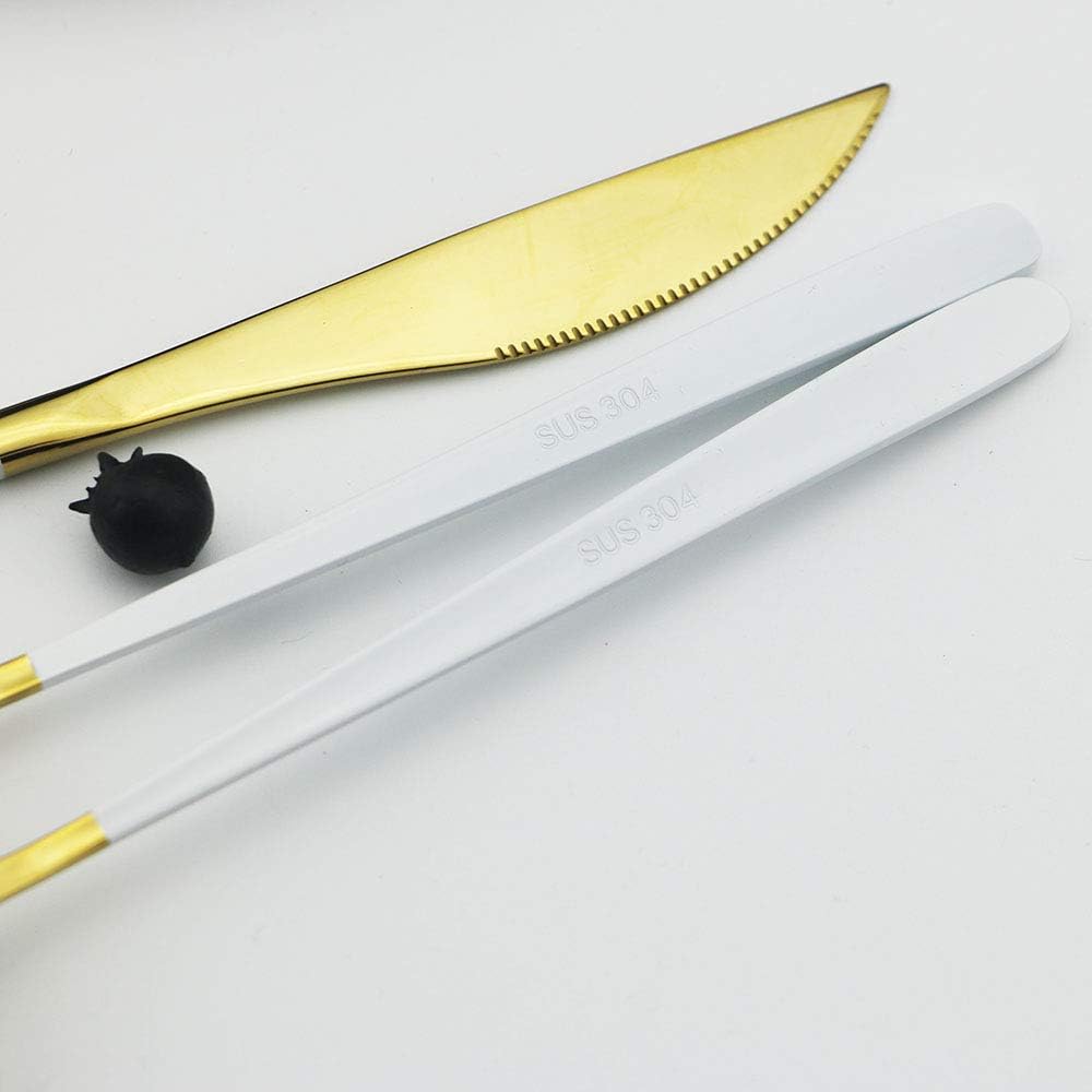 JASHII 20-Piece 304 Stainless Steel Silverware Set Luxury Flatware Cutlery Set Mirror Polished Service for 4 Include Knife Fork Spoon Dishwasher Safe (White gold)