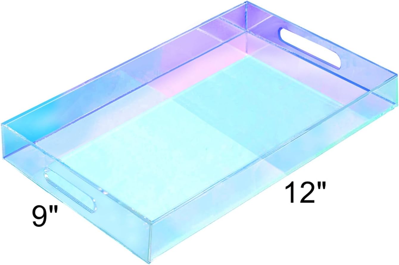 SetGame Acrylic Serving Tray with Handles, Bathroom Desktop Decorative Storage Arylic Trays, Simple Vanity Tray Food Tea Fruit Dinner Snack Tray for Bar Kitchen Party