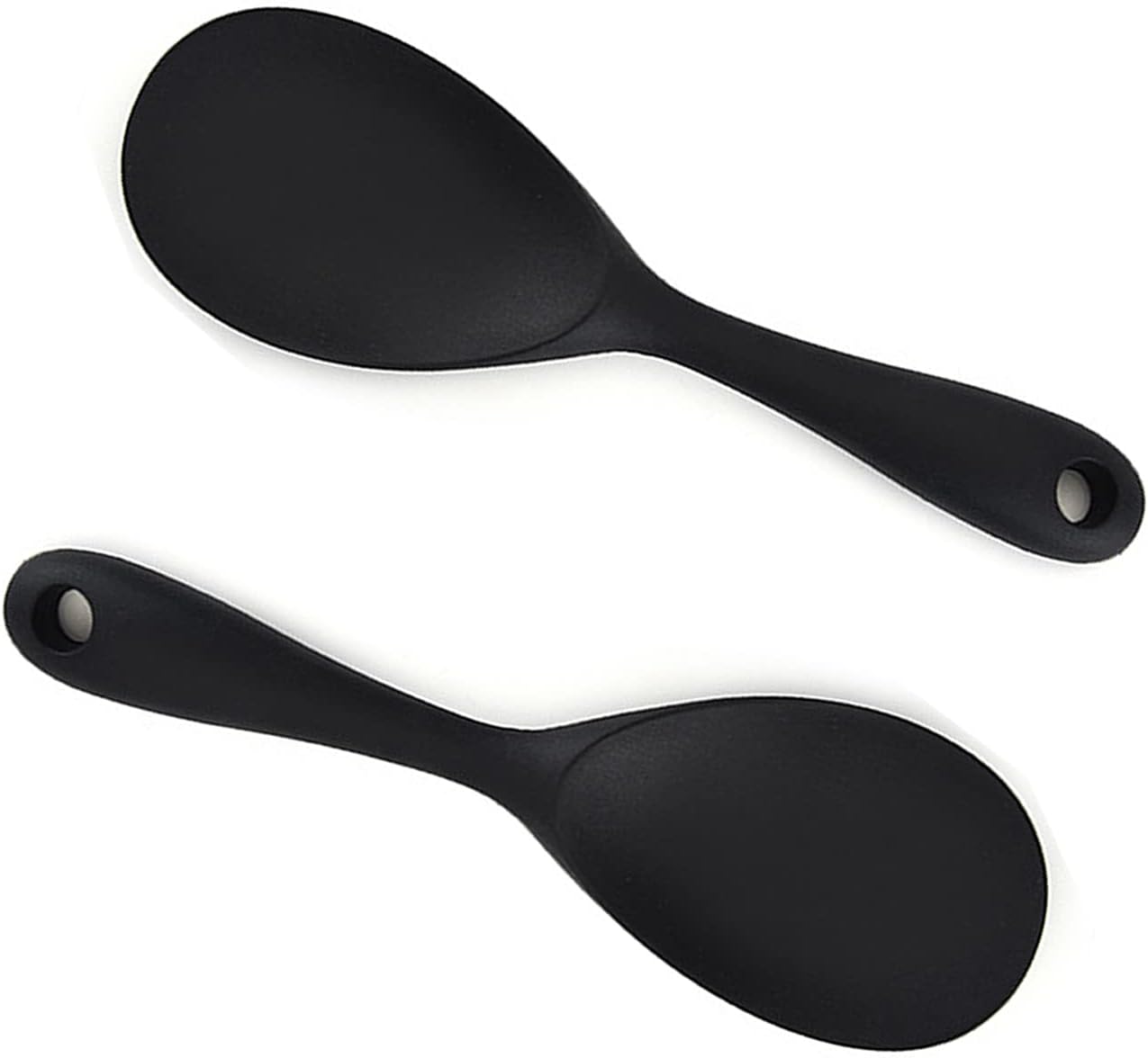 Dioycli Rice Paddle Nonstick Rice Spatula Heat Resistant Silicone Rice Spoon, Kitchen Cooking Black Rice Scooper for Soup, Salads, Mashed Potato (2 Pcs)
