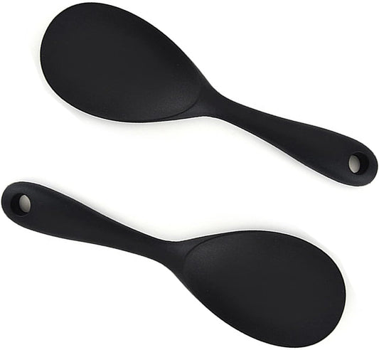 Dioycli Rice Paddle Nonstick Rice Spatula Heat Resistant Silicone Rice Spoon, Kitchen Cooking Black Rice Scooper for Soup, Salads, Mashed Potato (2 Pcs)