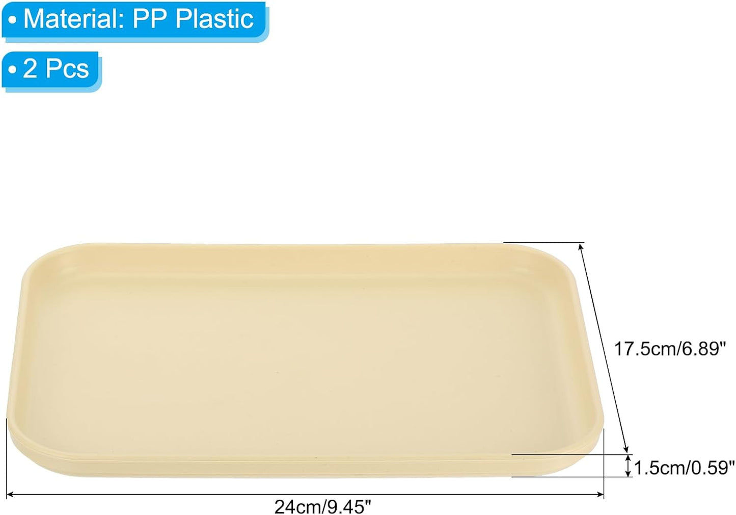 PATIKIL 9x7 Fast Food Tray, 2 Pack PP Plastic Reusable Multi-Purpose Non-Slip Rectangle Serving Tray for Cafeteria Restaurant Home Kitchen, Beige