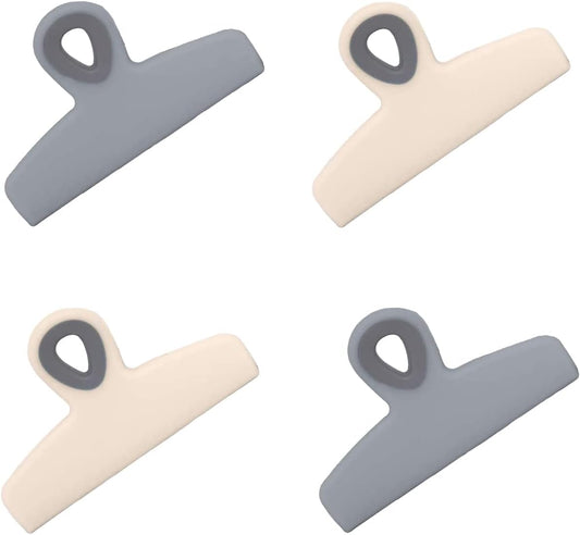 COOK WITH COLOR Bag Clips - Heavy Duty Chip Clip and Refrigerator Magnet Clips for Food Storage with Air Tight Seal Grip, Pink and Grey, Pack of 4 Large Clips