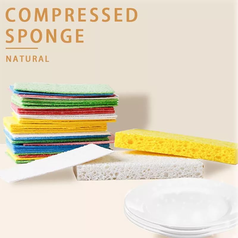 Compressed Cellulose Kitchen Sponges – 100% Natural, Biodegradable & Eco-Friendly – Space-Saving, Non-Scratch Cleaning Sponges for Dishes, Counters & More – 12 Pack