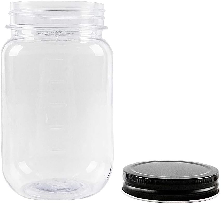 novelinks 16 oz Clear Plastic Jars with Screw-On Lids - BPA-Free Refillable Storage Containers for Slime, Food, Crafts, Kitchen & Household Use (10 Pack,Black)