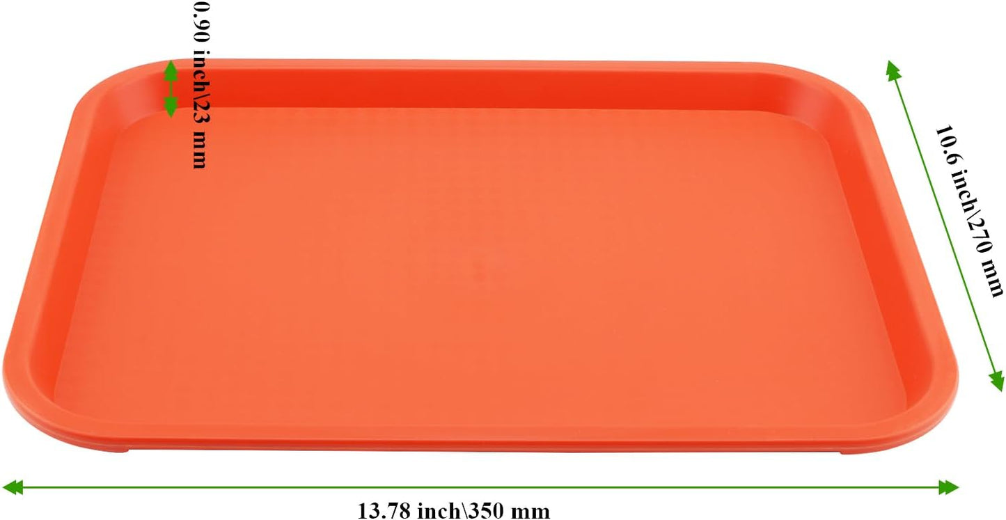 15 Pack 14 x 10 Inch Orange Fast Food Tray, Large Rectangular Restaurant Serving Trays, Plastic Cafeteria Trays School Lunch Trays