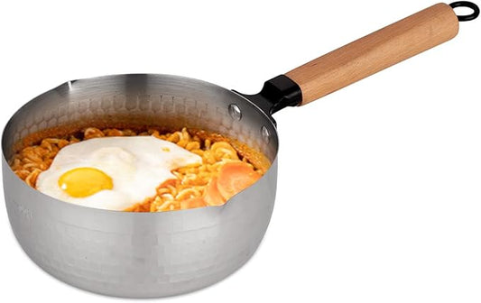Yukihira Saucepan,Yukihira Pot, 1.7 Quart Stainless Steel Saucepan Pan Japanese Milk Pot with Wood Handle