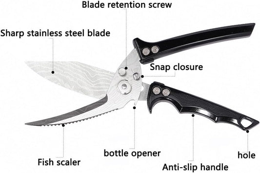 Heavy Duty Poultry Shears.Kitchen Scissors, 420J2 Stainless Steel Detachable Scissors – Ideal for Kitchen Poultry Prep : Thanksgiving Turkey, Chicken & Meat Cutting/black