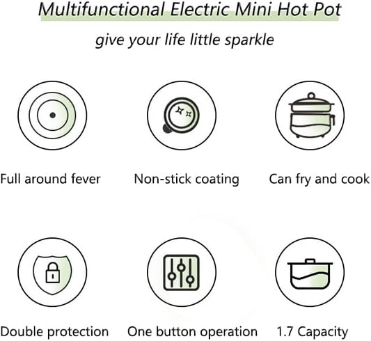 Drizzle Electric Steamer 1.8L - Multifunctional Hot Pot Non-stick Pan - Portable Rapid Ramen Cooker - Boil Dry Protection - For Noodles, Steak, Eggs, Stir-Frying, Pasta, Oatmeal