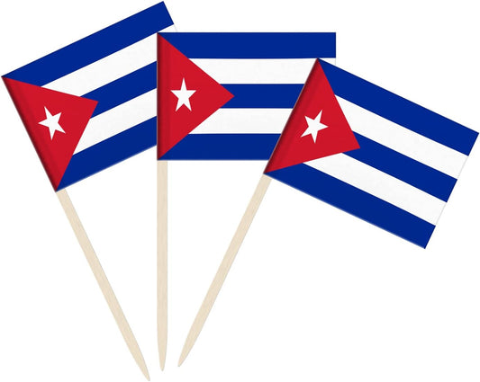 100 Pack Cuba Flag Cuban Toothpick Flags, Cocktail Picks Mini Stick Cupcake Toppers Country Picks Party Decoration Celebration Cocktail Food Bar Cake Flags (Cuba)