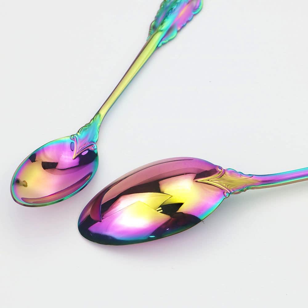 JASHII 4-Piece Multicolour Palace Cutlery Set Silverware Set, Mirror Polished, Stainless Steel Flatware Cutlery Eating Utensils Service for 1, Unique Elegant Pattern, Dishwasher Safe (Rainbow)