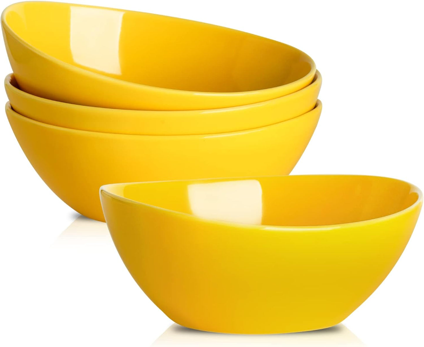 Hasense Large Serving Bowls, Ceramic Salad Mixing Bowls, 42 Ounce Serving Dishes for Entertaining, Oval Pasta Bowls for Soup Salad Popcorn Side Dishes, Set of 4, Yellow