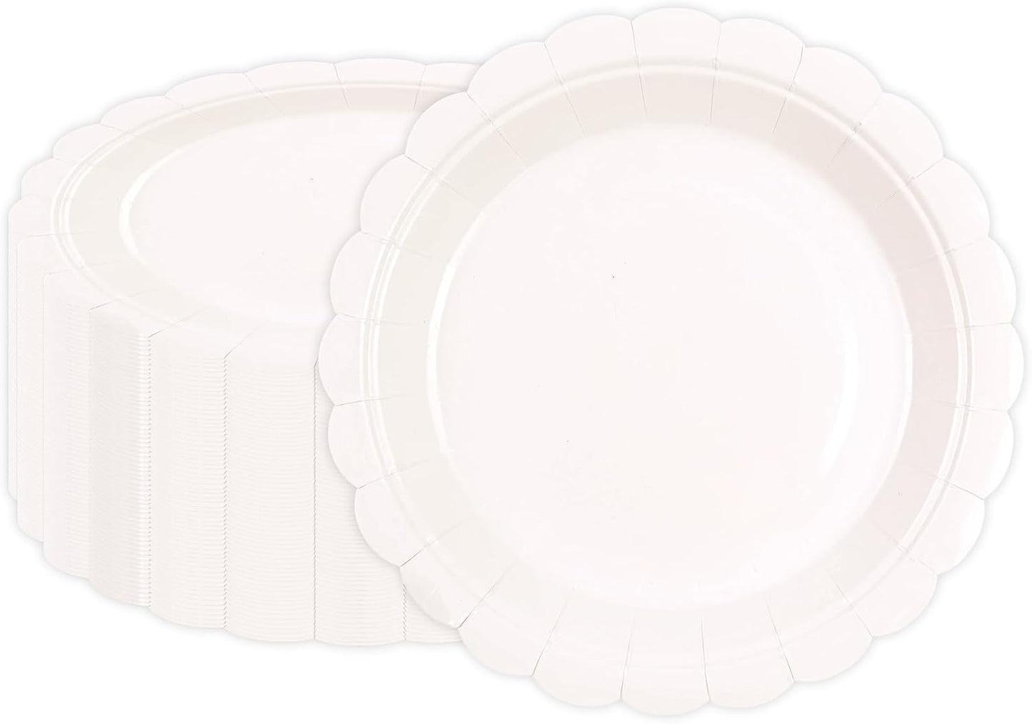 50Pcs Lvory Paper Plates-7 Inch Solid Color Scalloped Design Birthday Dinnerware Set Disposable Dinner Party Supplies for Wedding Baby Shower Table Decor Pininc Fall Party Decor