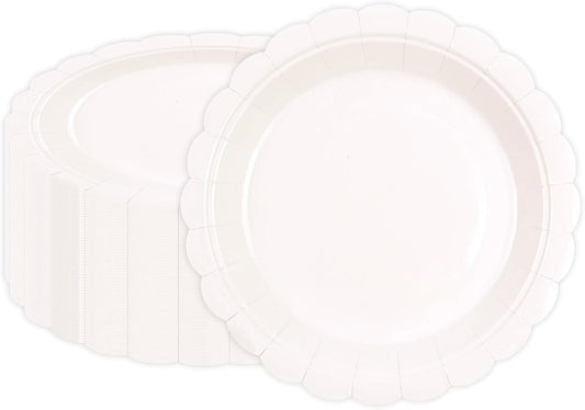 50Pcs Lvory Paper Plates-7 Inch Solid Color Scalloped Design Birthday Dinnerware Set Disposable Dinner Party Supplies for Wedding Baby Shower Table Decor Pininc Fall Party Decor