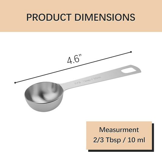 2PCS 2/3tbsp (2tsp, 10ml, 1/3oz) Single Measuring Spoon, Stainless Steel Individual Teaspoons Only