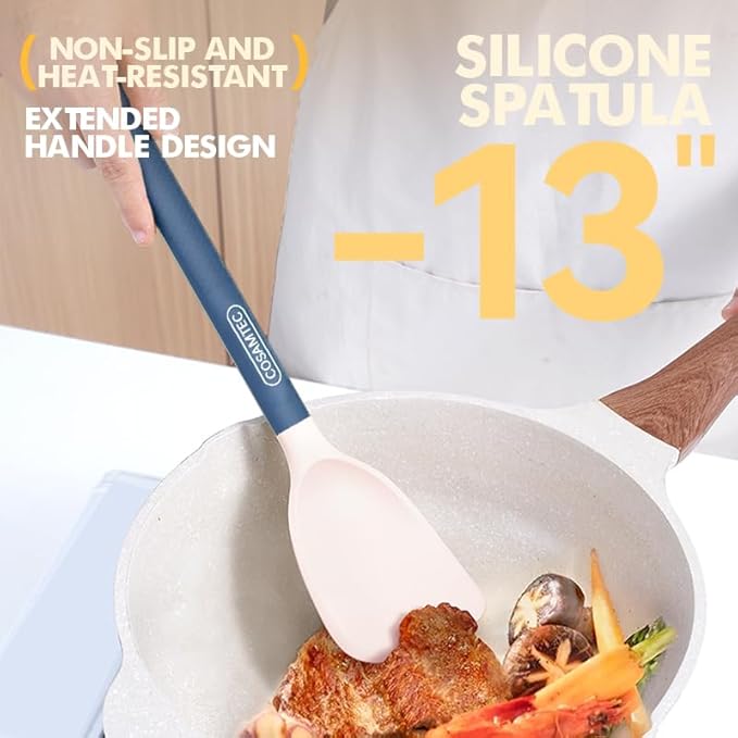 Silicone Small Spatula for Cooking Flexible Beveled Turner with Solid Inner Core and Heat Resistant Nylon Handle Ideal Spatula for Non-Stick Cookware