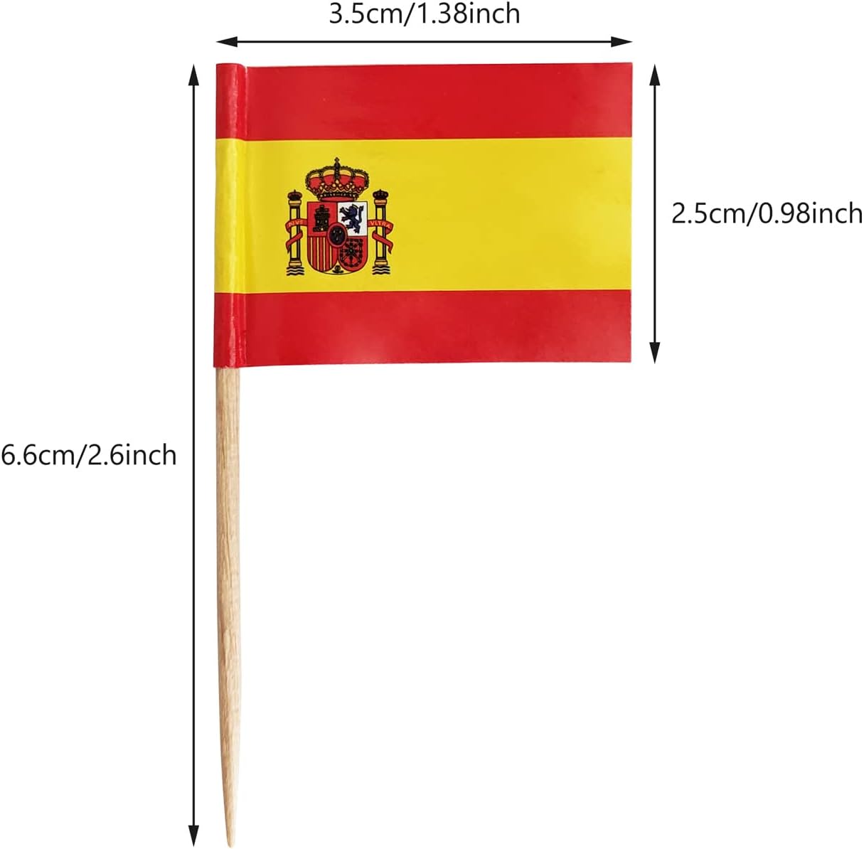 100 Pack Spain Flag Spanish Toothpick Flags, Cocktail Picks Mini Stick Cupcake Toppers Country Picks Party Decoration Celebration Cocktail Food Bar Cake Flags (Spain)